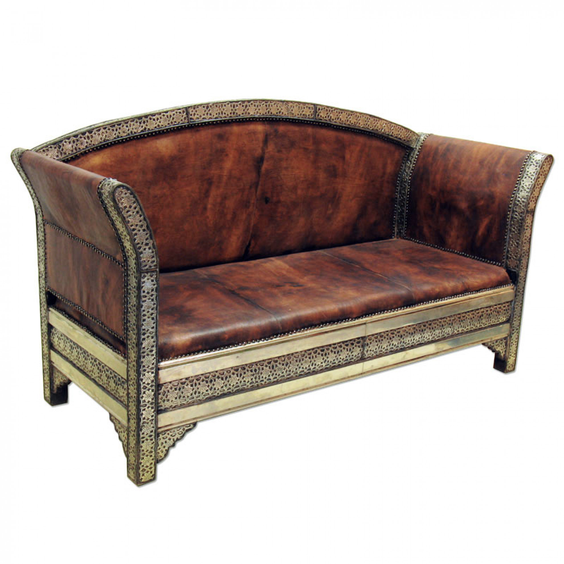 Orientalische Sofa "Kasbah" Echtleder, Silbermetall