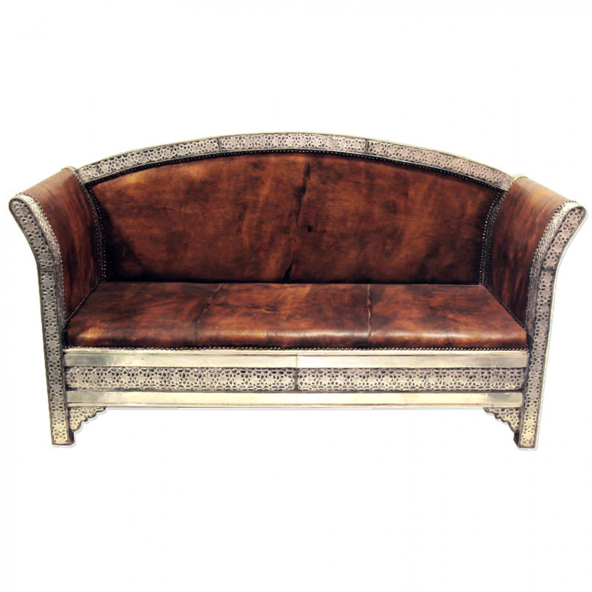 Orientalische Sofa "Kasbah" Echtleder, Silbermetall